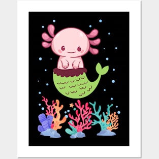 Axolotl Fish Axolotl Mermaid sea Ocean White-Axolotl Lizard Posters and Art